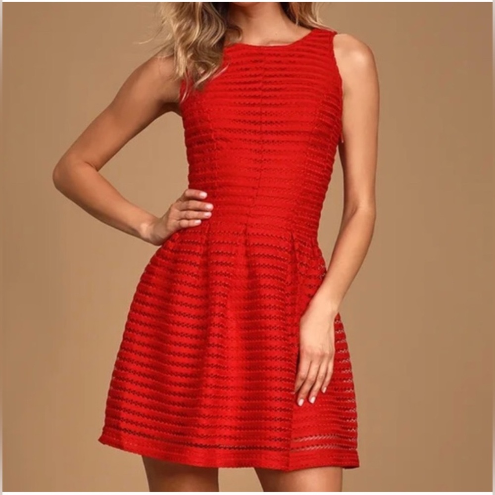 Lulus Brighter is Better Red Ribbed Sleeveless
Skater Dress MEDIUM